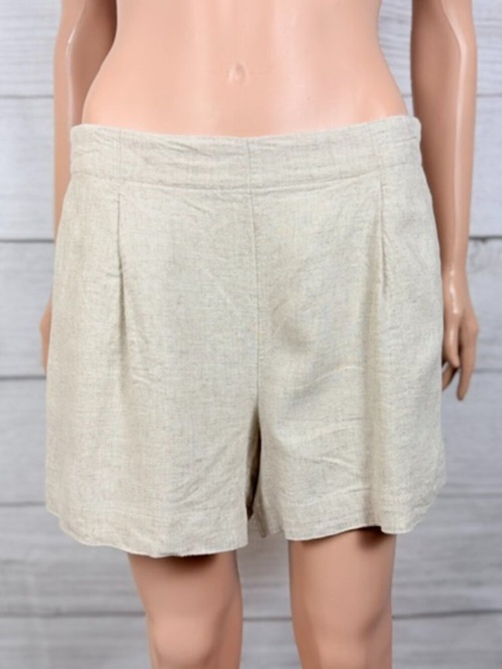 LOFT Flax Pleated Pull-On Linen Blend Shorts Cream Beige Size M